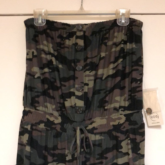 205 Collins Pants - Collins 205 Camo Jumpsuit Sleeveless Tube Top Faux Buttons & Tie Stretchy Sz 1X